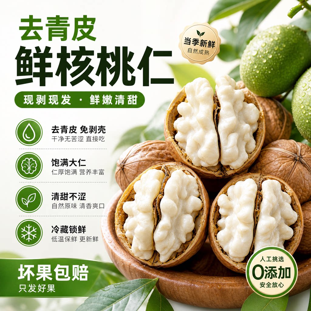 2026新货青皮核桃新鲜官方旗舰店鲜核桃去青皮新鲜湿核桃特级大果