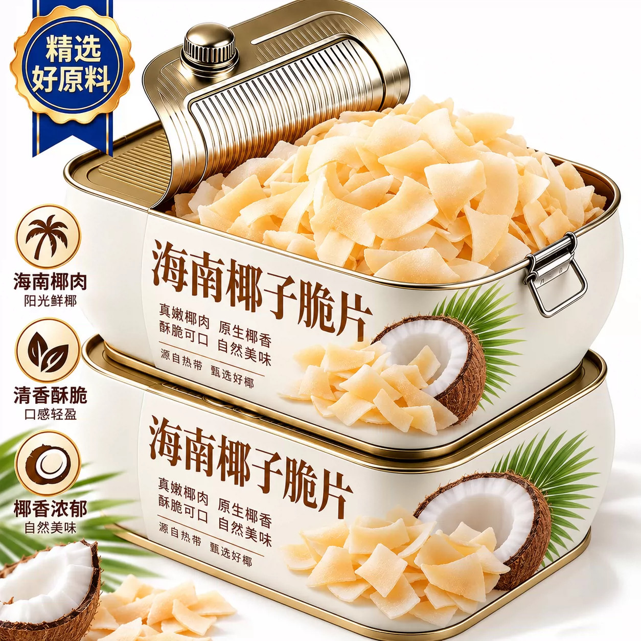海南特产椰子片脆片500g原味即食烤椰子肉干脆块薄脆椰果干椰子角