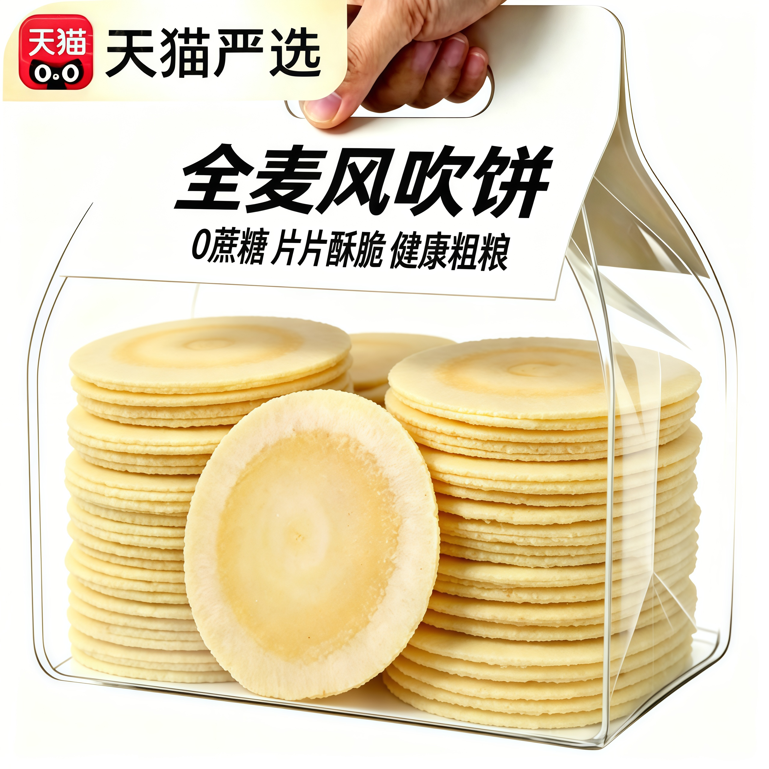 无蔗糖风吹饼全麦潮汕特产正宗无糖糖友专用食品零食粗粮薄脆饼干
