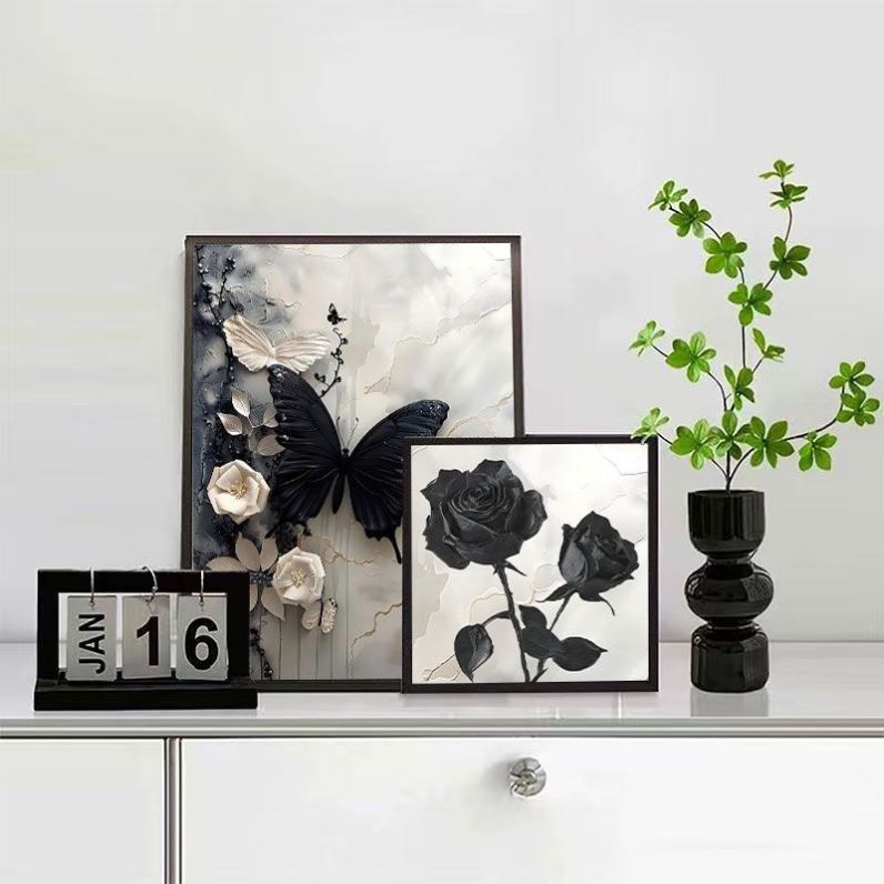 北欧ins高级花朵香风客厅电视柜衣帽服装店直播间装饰画摆件桌面