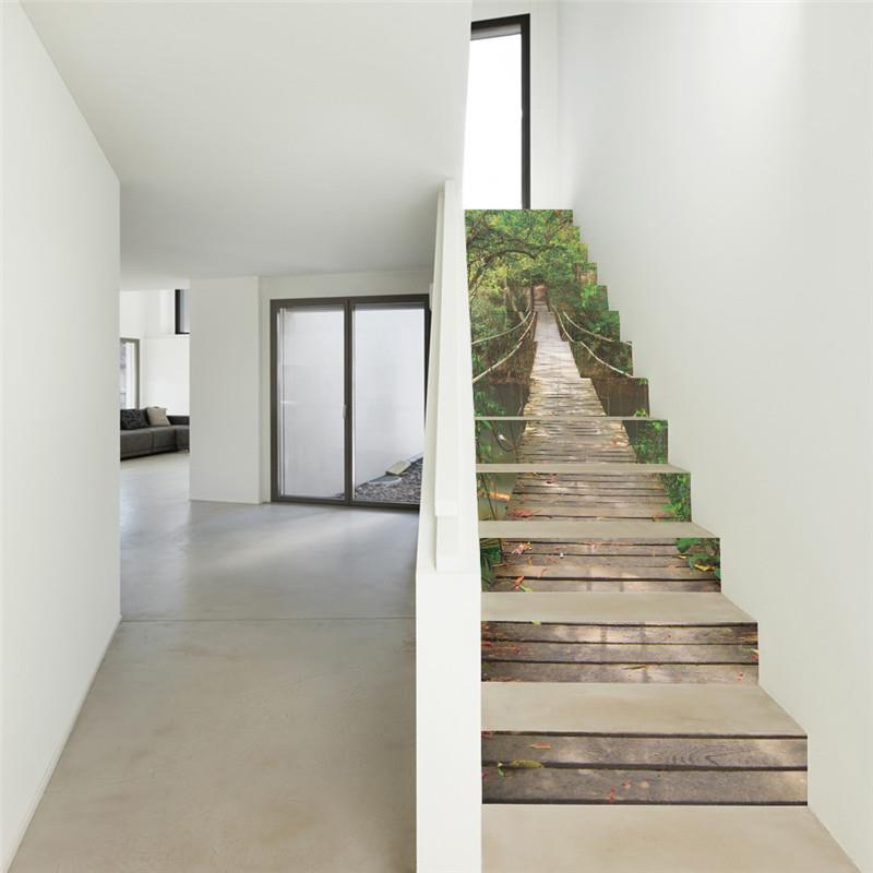 巨创跨境货源VC贴纸3DP自粘13L008楼梯贴墙贴客厅装饰绿片色吊桥