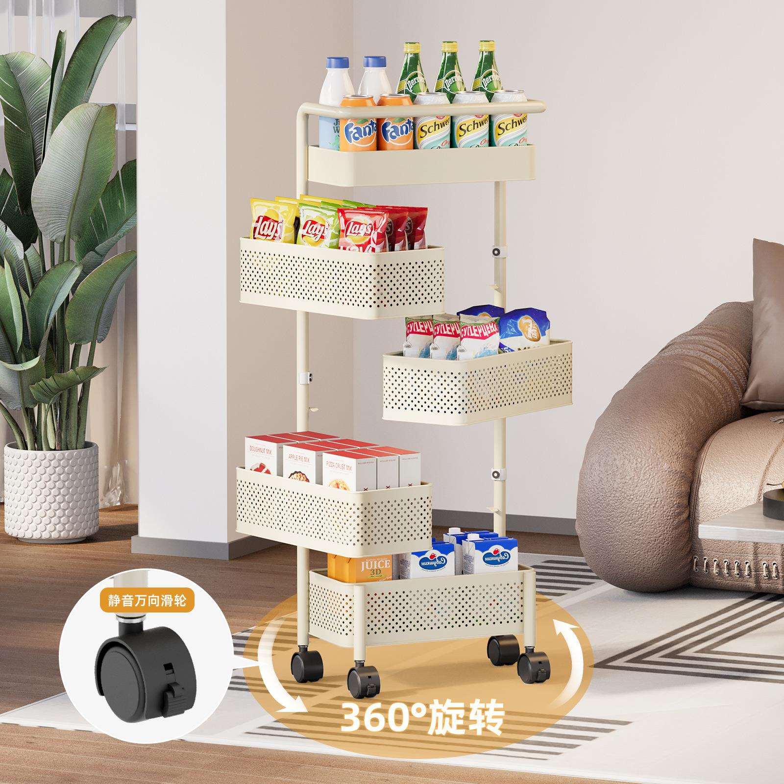 厨房缝小推落地收家用旋车转置物架夹多层置物架菜篮纳免安装多用