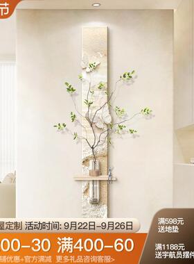 木奶油风关装原饰画竖版长条水培绿走廊过植道挂xw892278玄画入户