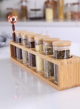 跨轻奢调味罐境玻味瓶香料厨房储物罐竹架璃套装胡椒调海盐KLTZ-0