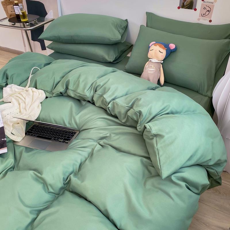 磨毛水洗四件件纯色套床单被套双拼111简约床笠学生棉三套
