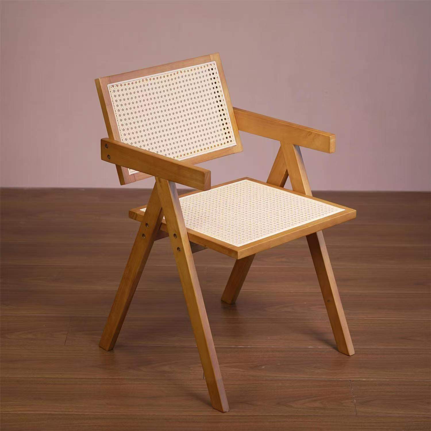 实木藤编昌迪加尔靠背椅子家用藤编椅子酒店民宿阳台休闲藤编椅