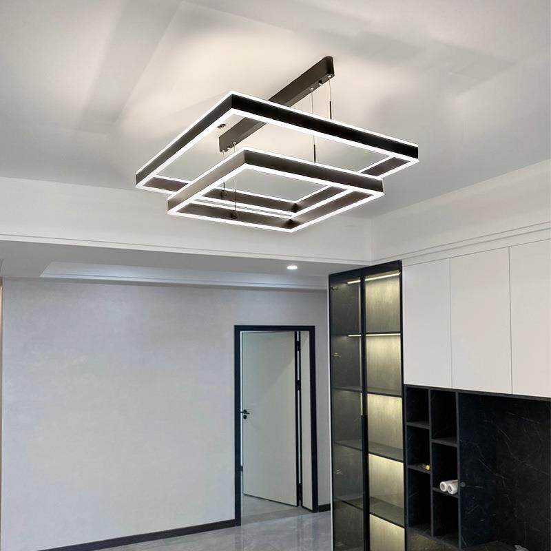 奢网客375吊灯方红形轻后现代简约大气大厅餐厅卧室创意厅智能主