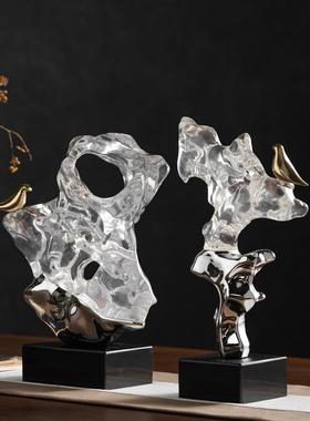 新式湖石雕塑摆件茶室茶几样高档办公室桌面板中间玄关太软RZB-25