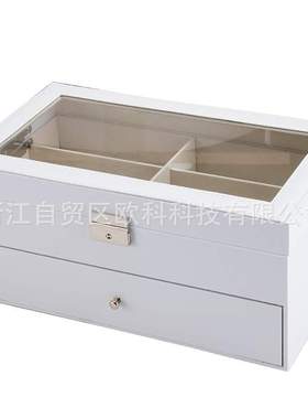 现货 皮革双层白色12位眼镜收纳展示盒太阳镜墨镜展示盒PU