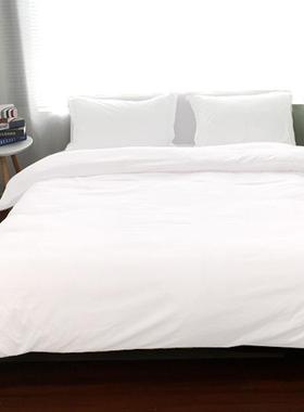 宾套馆床单四件宿床上用品宿纯舍纯民色三件套927酒店白色被套4罩