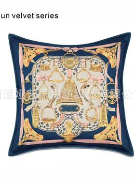 轻奢JIS方绒法式单面印花发抱枕丽丝沙质感高档样板房床头靠垫腰