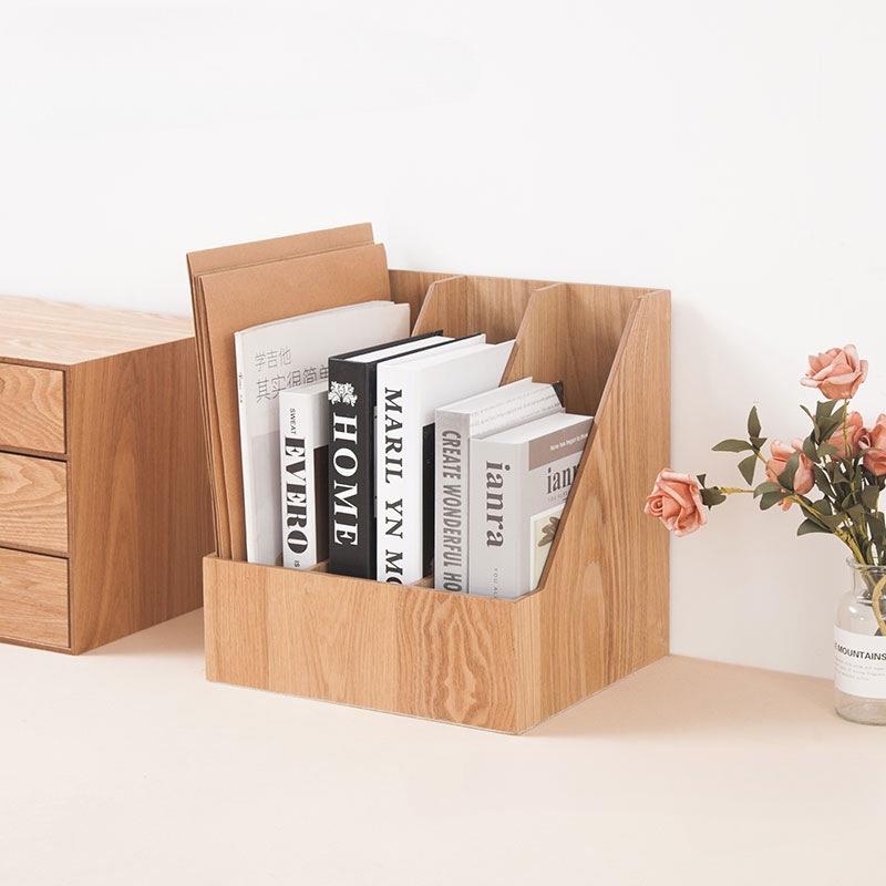 木质桌书房收盒纳立式整桌面文件理大容量书木制置物024架书立夹