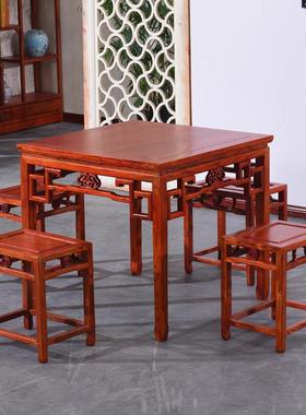 八仙桌榆酒中式餐桌椅木组合仿古实木小桌明清古INP典酒店楼桌方
