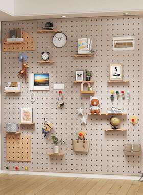 质墙上置物架墙面挂板洞洞板壁实木墙架挂木书架隔板OUX收纳墙架