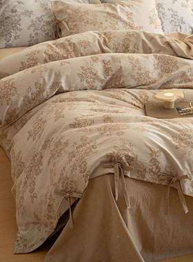 ZYLA类全棉双层床纱四件套复古风纯棉母婴级纱布棉色织单被纯套床