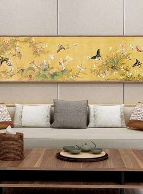 郎世宁百16580蝶图挂画新中酒式客厅装画横幅店卧室头床画饰茶室