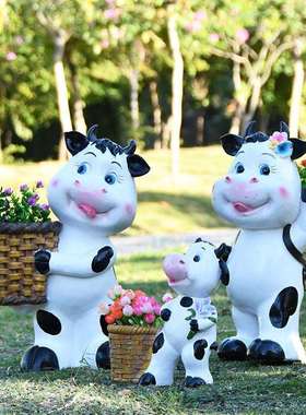 墅庭院花装园饰天台阳别台布置景创意奶牛花盆MSYJ843户造外卡通