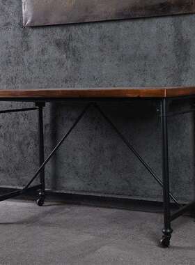 厂家热销美式复古木家用方水形桌铁艺工业风餐桌管14823TB办公长