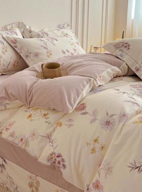 新单全棉磨毛四件套加厚纯棉床单笠被65282套床床小清新床款上用