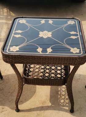 简约台小茶几户外钢化玻圆IGH形桌子桌床阳璃头储物藤编家用客厅