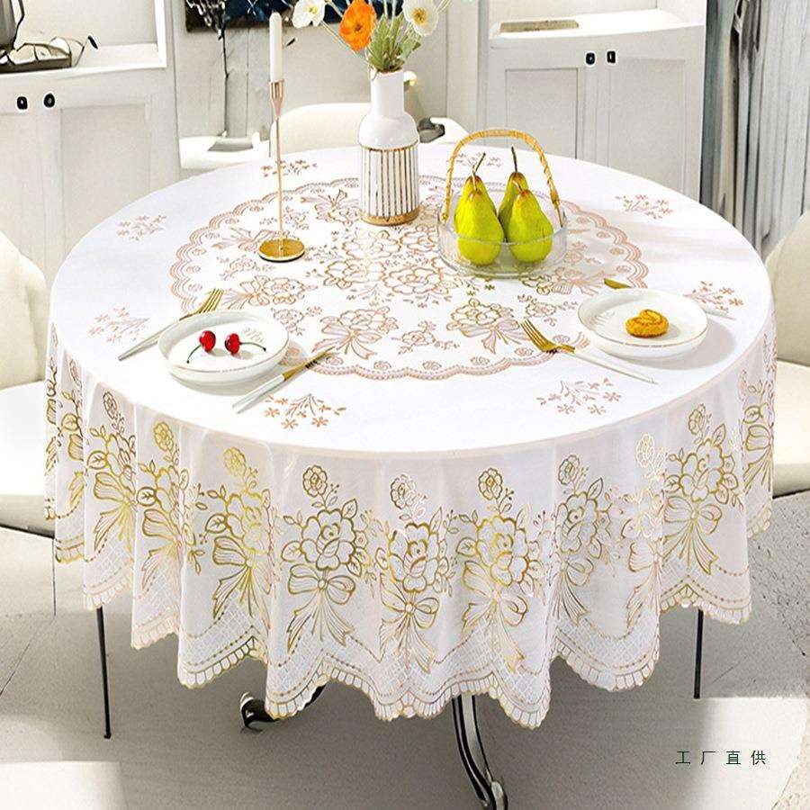 圆桌布防水防油F5M8HSSH免洗大圆形餐垫桌家用台布轻防奢感p烫vc