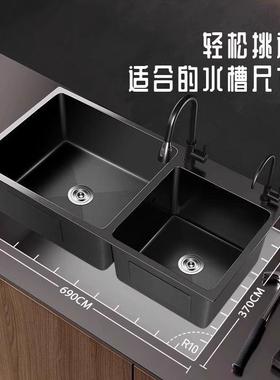 房水槽双槽黑色纳米304洗碗加DGD池厚不洗锈钢家用厨菜