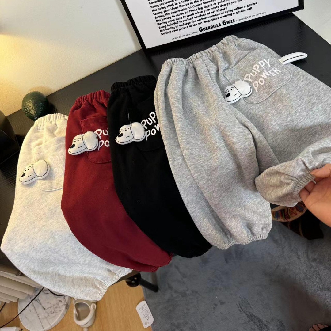 男女童2025春秋季新款可爱时尚小狗口袋卫裤秋冬款洋气超萌休闲裤