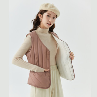 女士冬季保暖加大加厚加绒居家青年内搭坎肩羊羔毛棉马甲女款8703