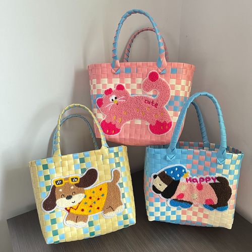 2025新款卡通猫猫刺绣编织菜篮子