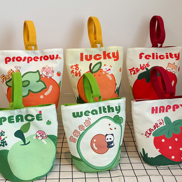 开学季儿童卡通印花帆布水桶包