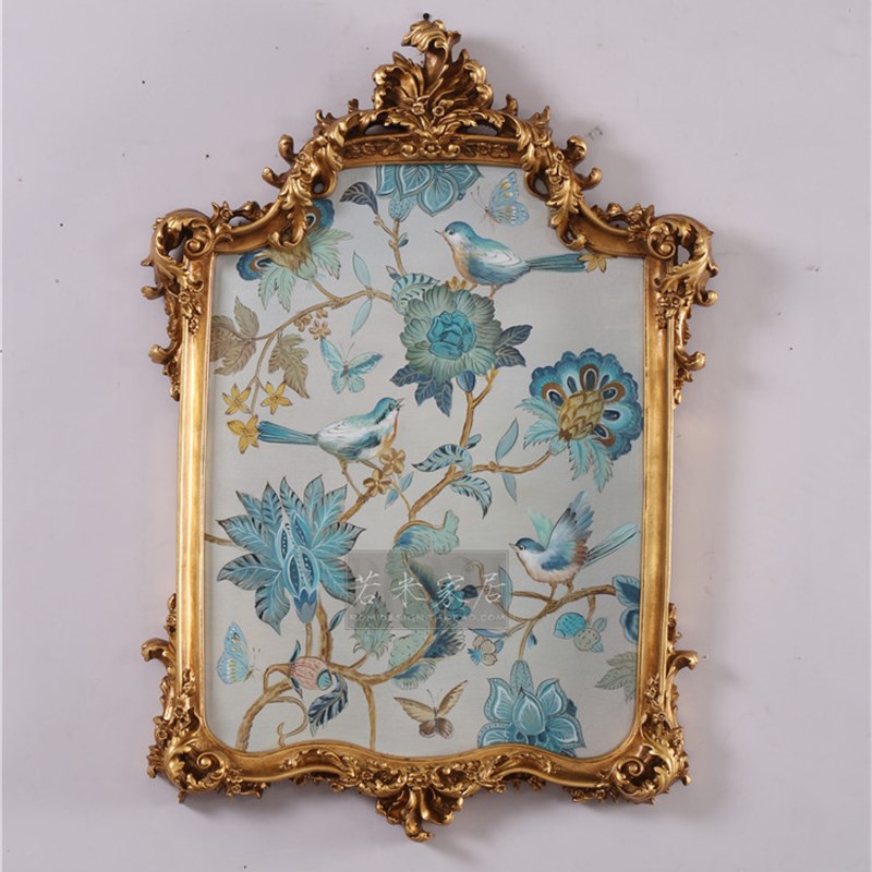 95竖版淡蓝色花鸟走廊过道卧室美式欧式法式油画纯手工客厅玄关画