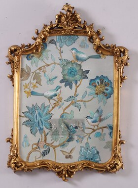 95竖版淡蓝色花鸟走廊过道卧室美式欧式法式油画纯手工客厅玄关画