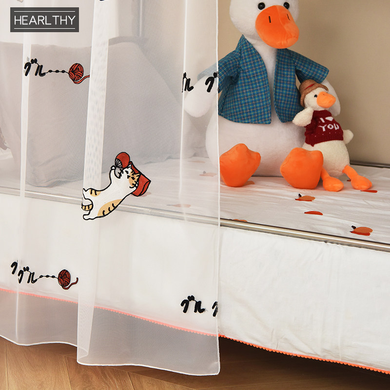 日式床帘大学生寝室宿舍上铺下铺男女透气纱帘物理遮光床幔可爱猫