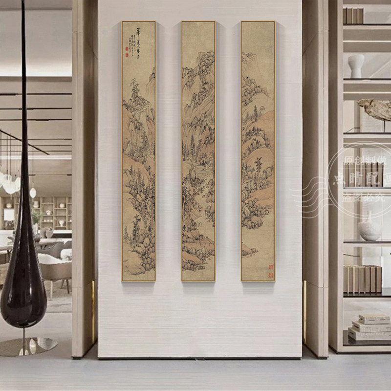 新中式装饰画玄关过道细长窄长条画竖版餐厅酒店壁画客厅山水挂画