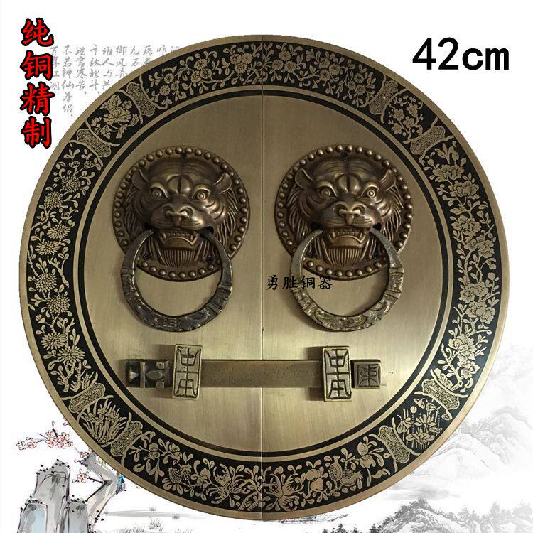 仿古中式明式仿古大门纯铜拉手兽头门环复古圆形把手对开门铜配件