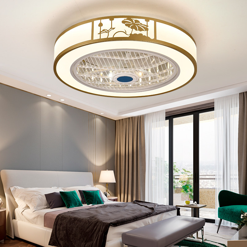 新中式吸顶风扇灯卧室客厅房间餐厅书房静音一体超薄遥控金色