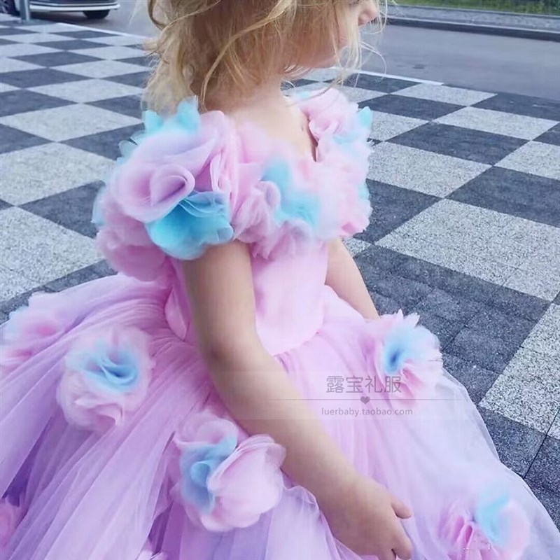 儿童晚礼服主持人钢琴演奏粉色生日气质公主裙女童高端拖尾礼服装