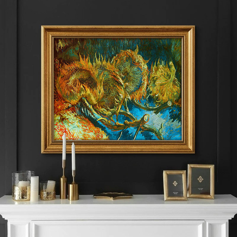 复古金色框餐厅墙面装饰横幅画建筑壁画喷绘油画酒店民宿欧式挂画