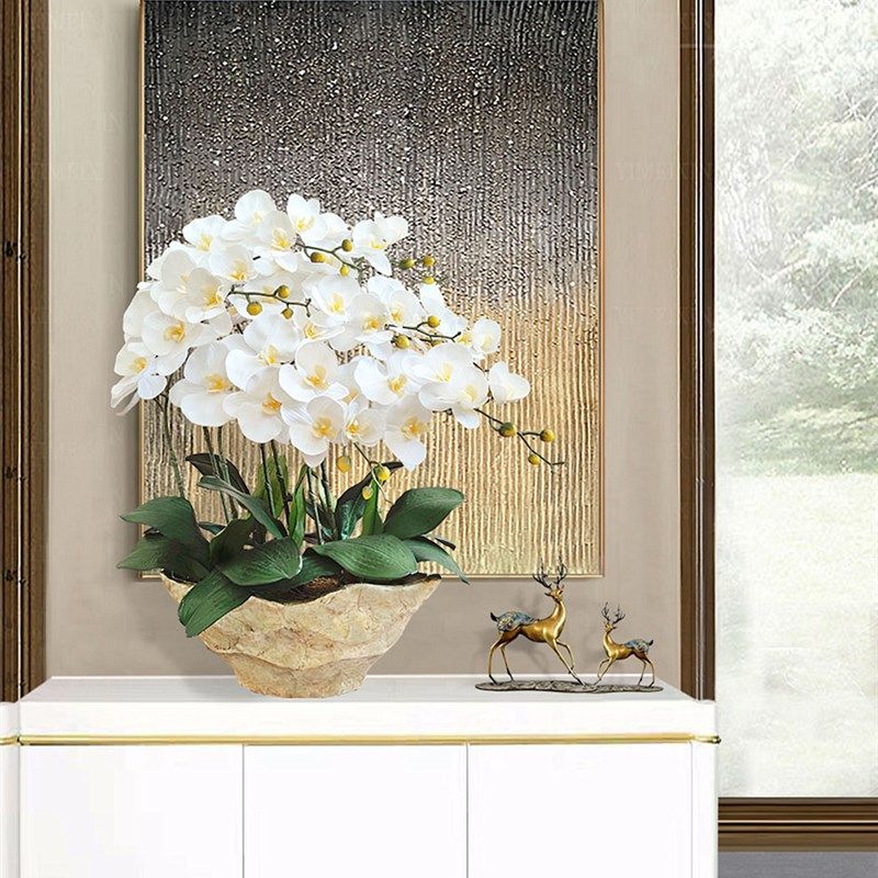 和家高档蝴蝶兰假花盆栽套装塑料花酒店大堂公司前台家具花摆放花