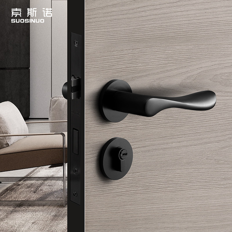 美式黑色静音门锁室内卧室门把手卫生间门锁实木门分体锁具三件套