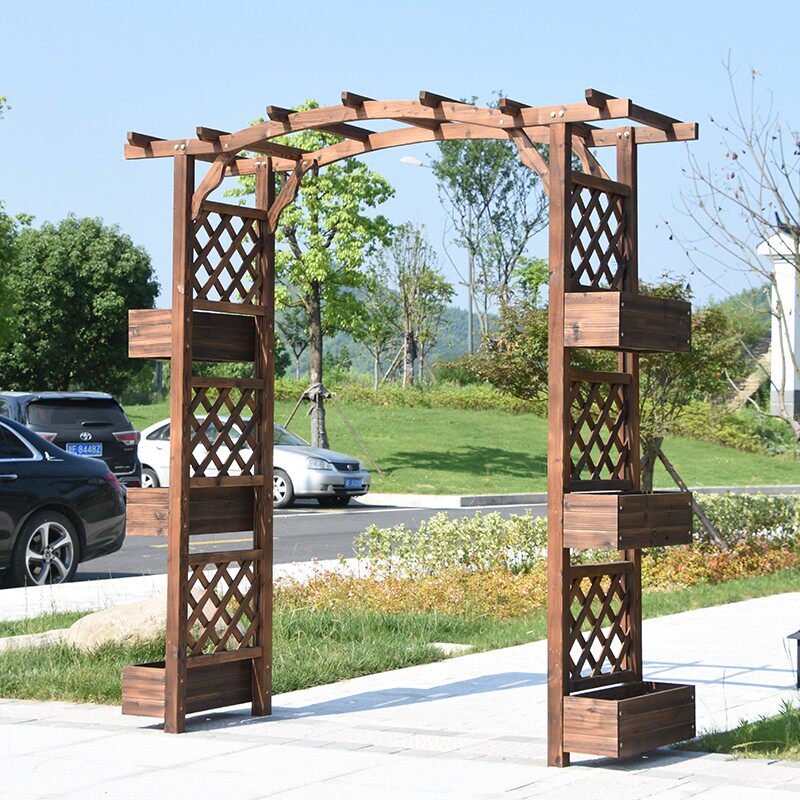 室外花架防腐木拱门爬藤架户外装饰花园弧形门栅栏围栏庭院葡萄架