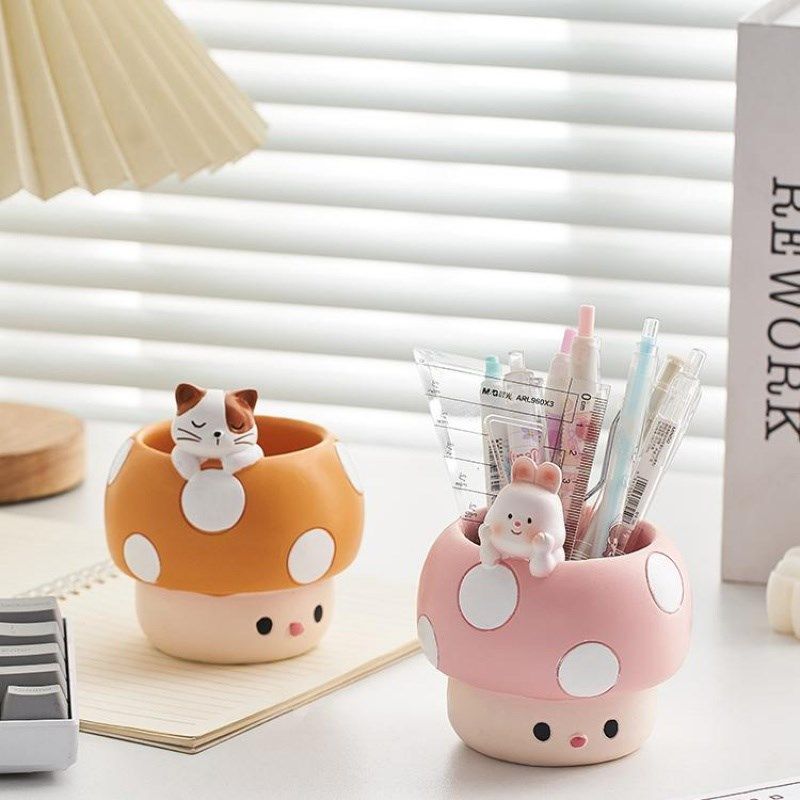 可爱蘑菇笔筒收纳盒公室桌面装饰摆件女生工位布置轻奢高级感礼物,家居饰品,装饰摆件,淘宝优惠券,粉丝福利购,淘宝优惠卷