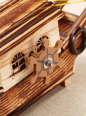 一帆风顺木质小船音乐盒创意黑帆船形发条八音盒同学生礼品工艺品