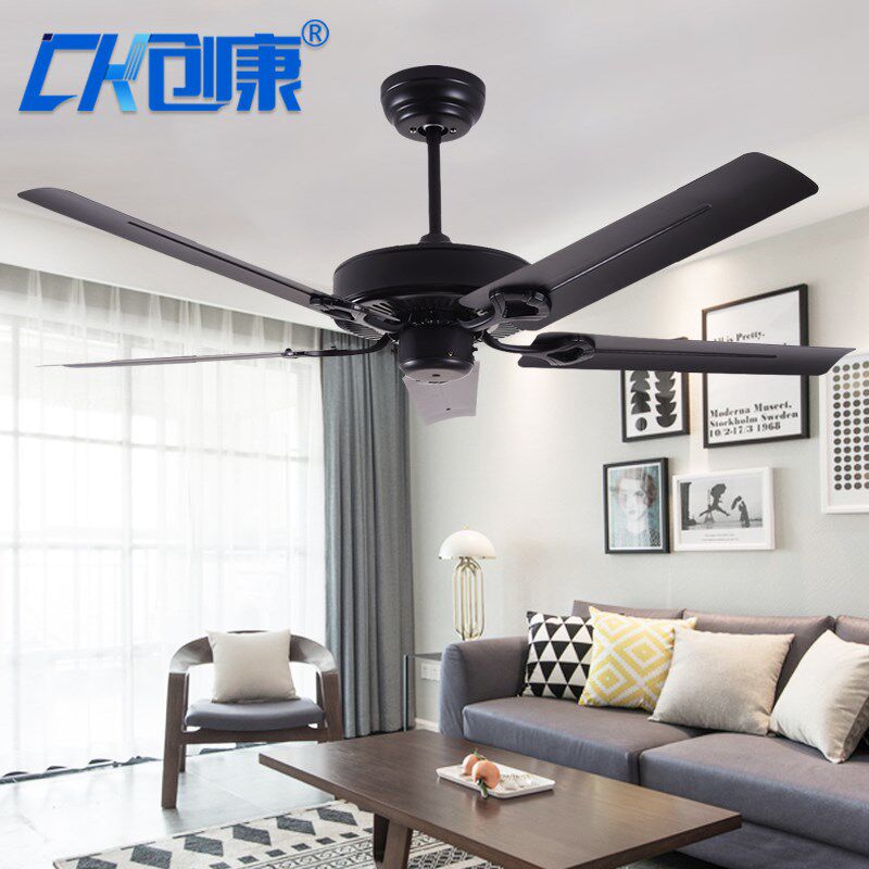 铁叶大风黑色吊扇家用客厅复古吊扇餐厅风扇网吧无灯静音吊扇遥控