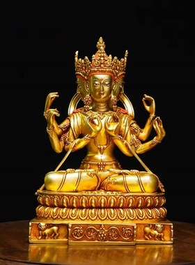 三头六臂不动佛纯铜尼泊尔工艺佛像精品鎏金铜像供奉装饰摆件9寸