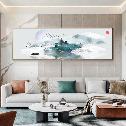 酒店民宿房间床头装饰画新中式客厅背景墙挂画茶室禅意水墨山水画