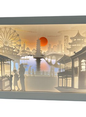 菏泽老城曹州非遗光影纸雕灯画生日礼物立体创意床头夜灯手工摆件