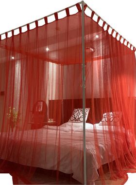 定制大红色婚庆一米宽A类1.35网纱蚊帐家用1.8x2m床加密1.5纹账