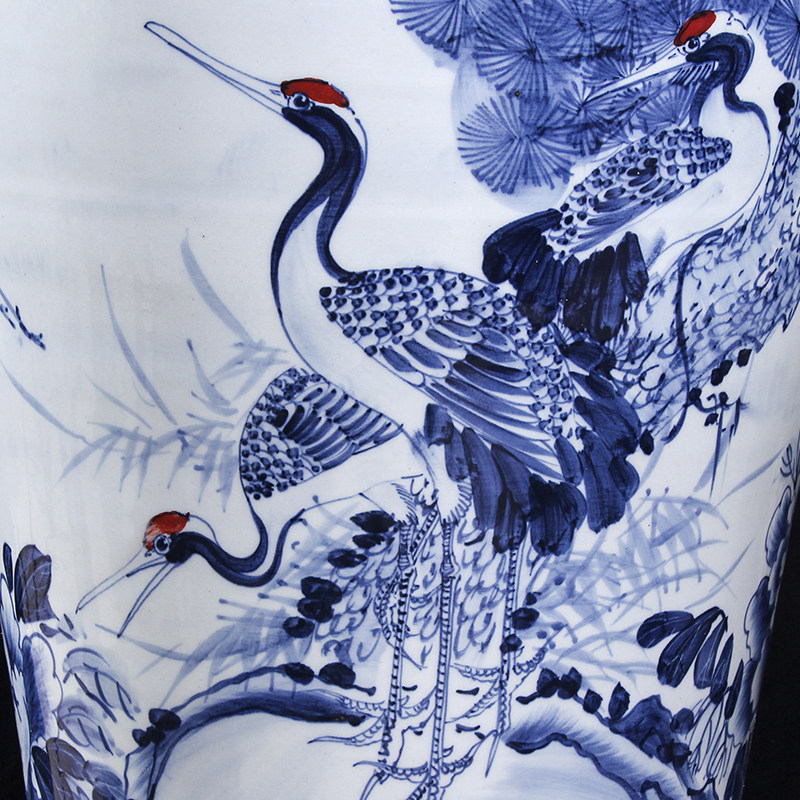 景德镇陶瓷户外大花瓶家居客厅插花青花松鹤落地摆件装饰大号特大