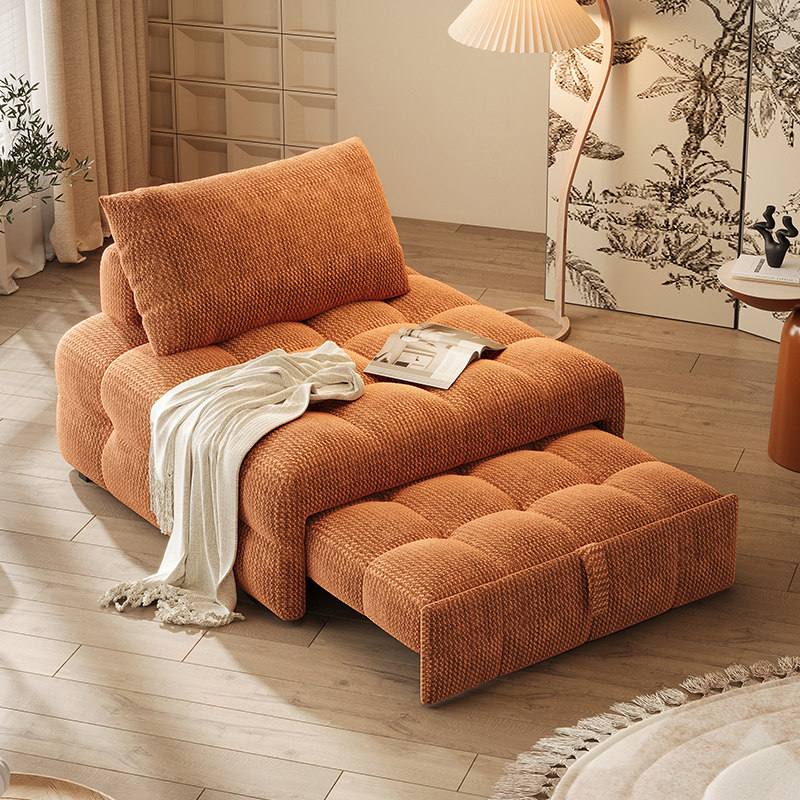 日式奶油风泡芙羊羔绒布艺功能沙发床小户型单人可折叠两用豆腐块